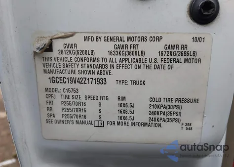 2002 Chevrolet Silverado 1500 Ls from USA, damaged, VIN 1GCEC19V42Z171933